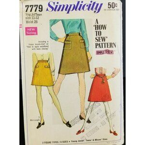 Simplicity 1968 Misses' Junior Teen Skirt Pattern 2 Lengths #7779 VTG Uncut